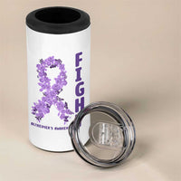 Fight Alzheimers Awareness Support 4 in 1 Can Cooler Tumbler Purple Ribbon Floral Butterfly