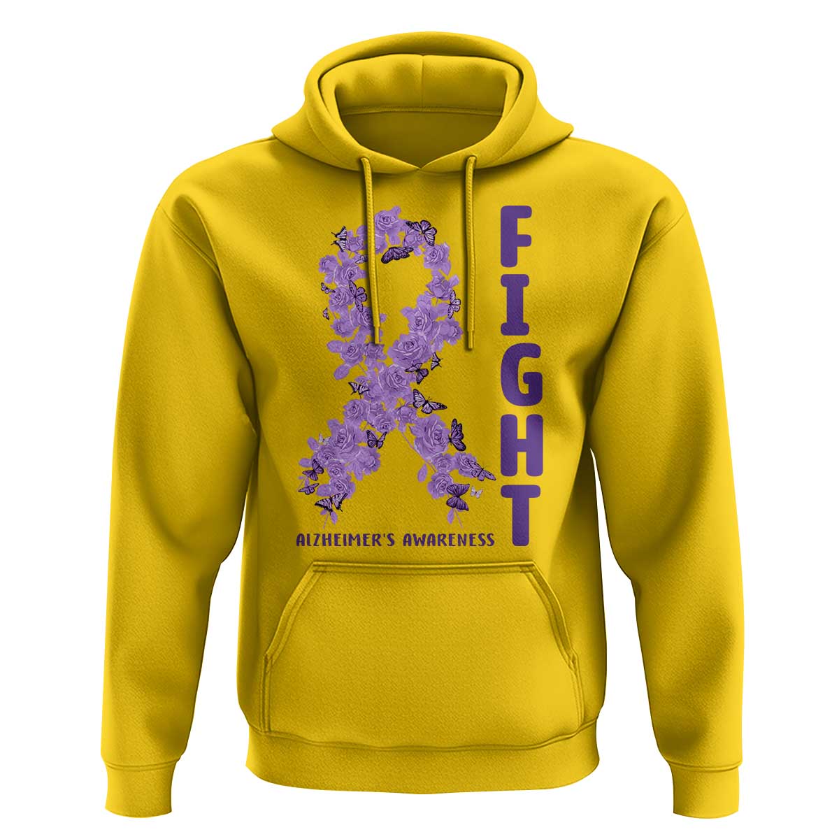 Fight Alzheimers Awareness Support Hoodie Purple Ribbon Floral Butterfly