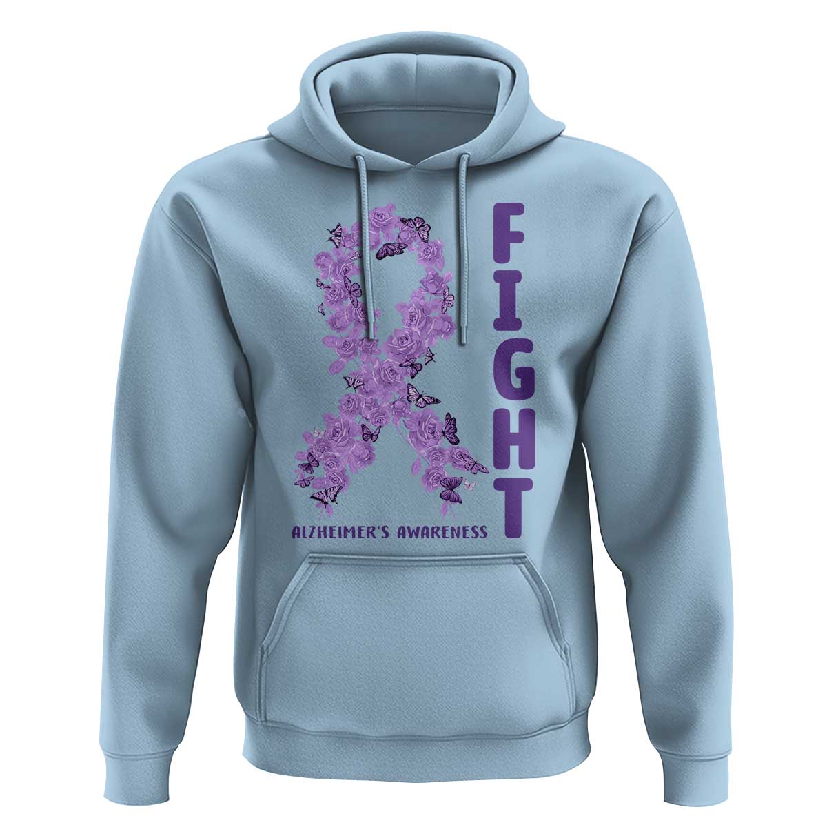 Fight Alzheimers Awareness Support Hoodie Purple Ribbon Floral Butterfly