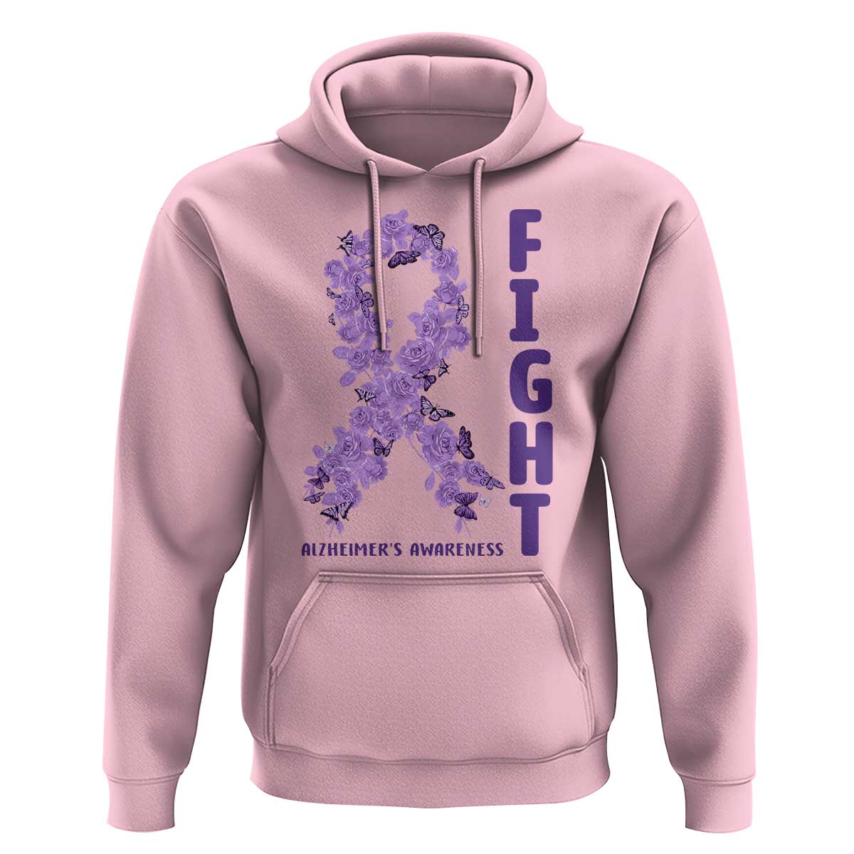 Fight Alzheimers Awareness Support Hoodie Purple Ribbon Floral Butterfly