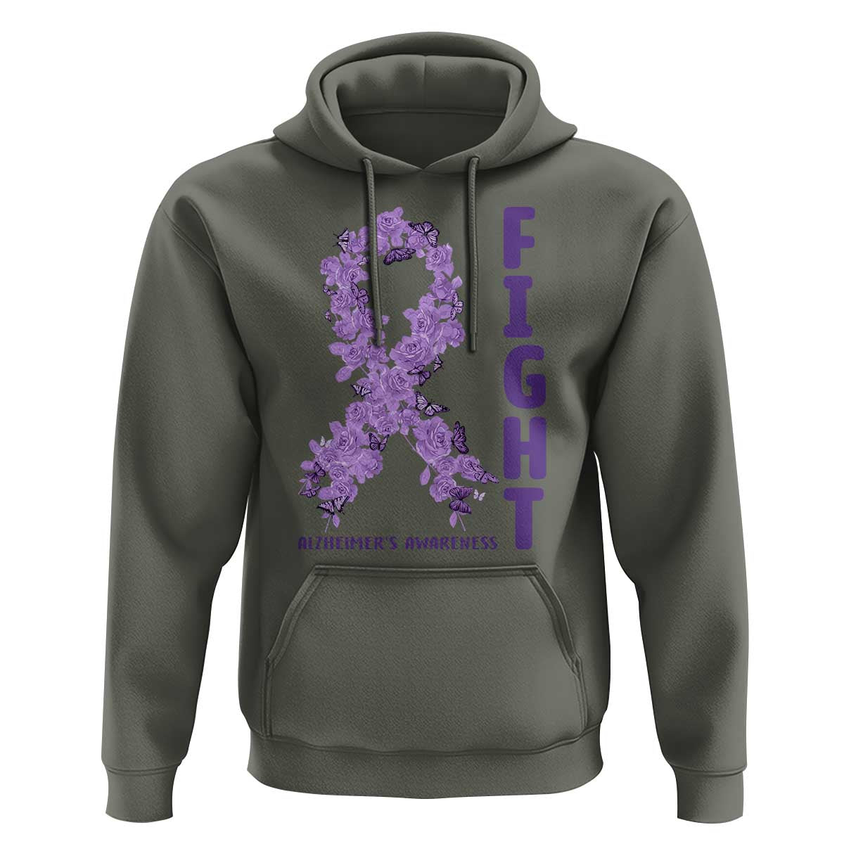 Fight Alzheimers Awareness Support Hoodie Purple Ribbon Floral Butterfly