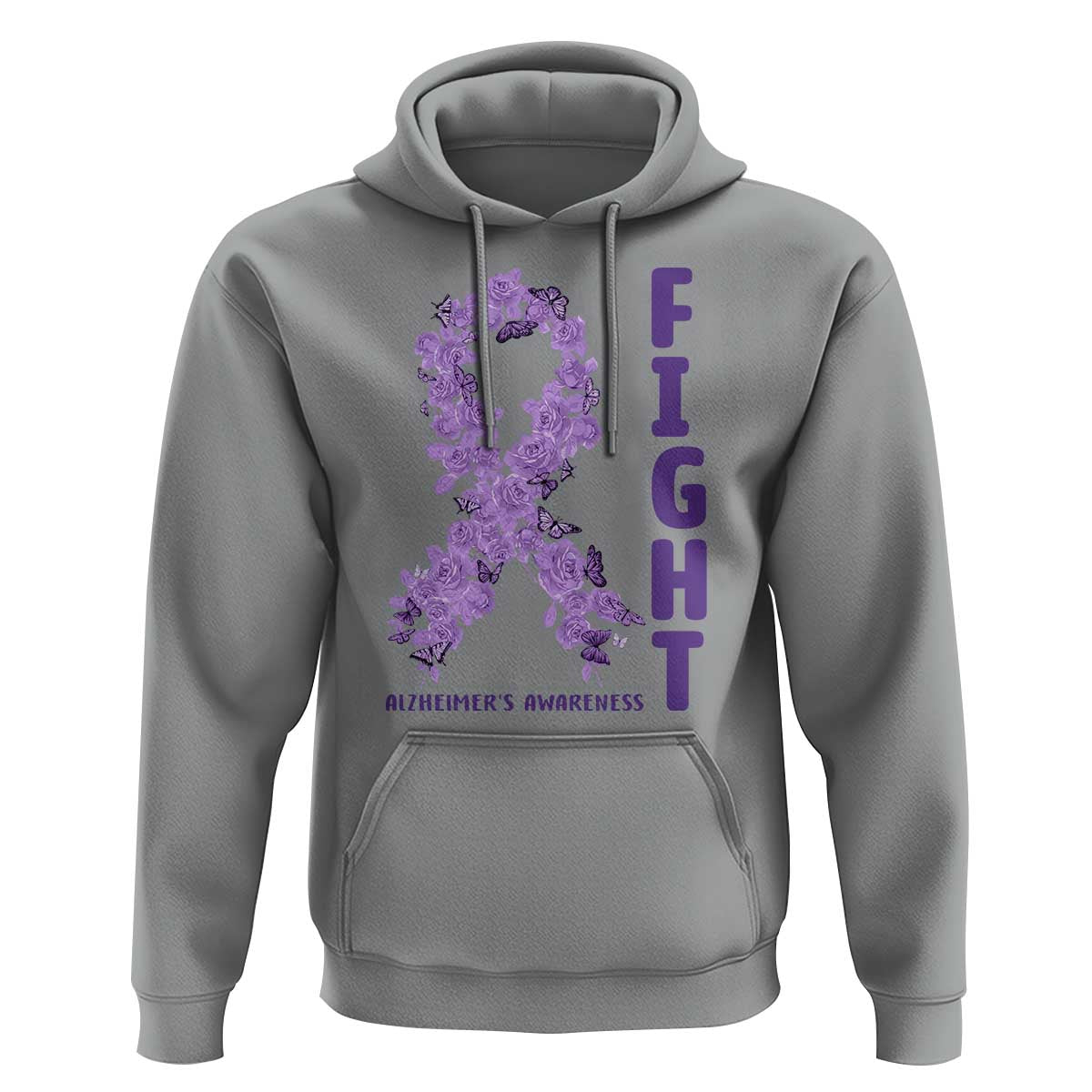 Fight Alzheimers Awareness Support Hoodie Purple Ribbon Floral Butterfly