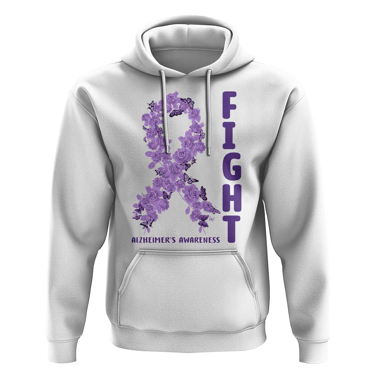 Fight Alzheimers Awareness Support Hoodie Purple Ribbon Floral Butterfly