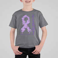 Fight Alzheimers Awareness Support T Shirt For Kid Purple Ribbon Floral Butterfly