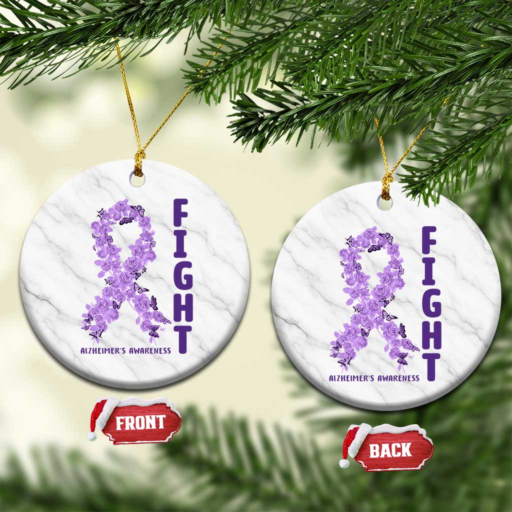 Fight Alzheimers Awareness Support Ceramic Ornament Purple Ribbon Floral Butterfly