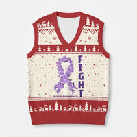 Fight Alzheimers Awareness Support V-Neck Knit Sweater Vest Purple Ribbon Floral Butterfly
