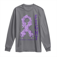 Fight Alzheimers Awareness Support Long Sleeve Shirt Purple Ribbon Floral Butterfly