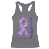 Fight Alzheimers Awareness Support Racerback Tank Top Purple Ribbon Floral Butterfly