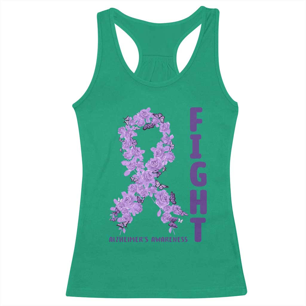 Fight Alzheimers Awareness Support Racerback Tank Top Purple Ribbon Floral Butterfly