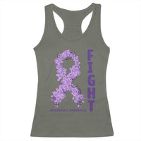 Fight Alzheimers Awareness Support Racerback Tank Top Purple Ribbon Floral Butterfly