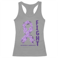 Fight Alzheimers Awareness Support Racerback Tank Top Purple Ribbon Floral Butterfly