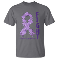 Fight Alzheimers Awareness Support T Shirt Purple Ribbon Floral Butterfly