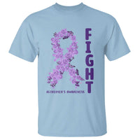 Fight Alzheimers Awareness Support T Shirt Purple Ribbon Floral Butterfly