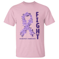 Fight Alzheimers Awareness Support T Shirt Purple Ribbon Floral Butterfly