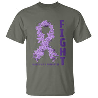 Fight Alzheimers Awareness Support T Shirt Purple Ribbon Floral Butterfly