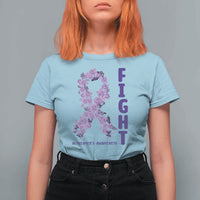 Fight Alzheimers Awareness Support T Shirt For Women Purple Ribbon Floral Butterfly