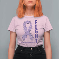Fight Alzheimers Awareness Support T Shirt For Women Purple Ribbon Floral Butterfly