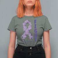 Fight Alzheimers Awareness Support T Shirt For Women Purple Ribbon Floral Butterfly