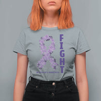 Fight Alzheimers Awareness Support T Shirt For Women Purple Ribbon Floral Butterfly
