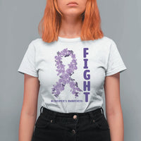 Fight Alzheimers Awareness Support T Shirt For Women Purple Ribbon Floral Butterfly