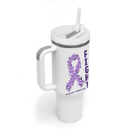 Fight Alzheimers Awareness Support Tumbler With Handle Purple Ribbon Floral Butterfly