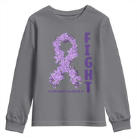 Fight Alzheimers Awareness Support Youth Sweatshirt Purple Ribbon Floral Butterfly