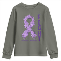 Fight Alzheimers Awareness Support Youth Sweatshirt Purple Ribbon Floral Butterfly