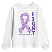 Fight Alzheimers Awareness Support Youth Sweatshirt Purple Ribbon Floral Butterfly