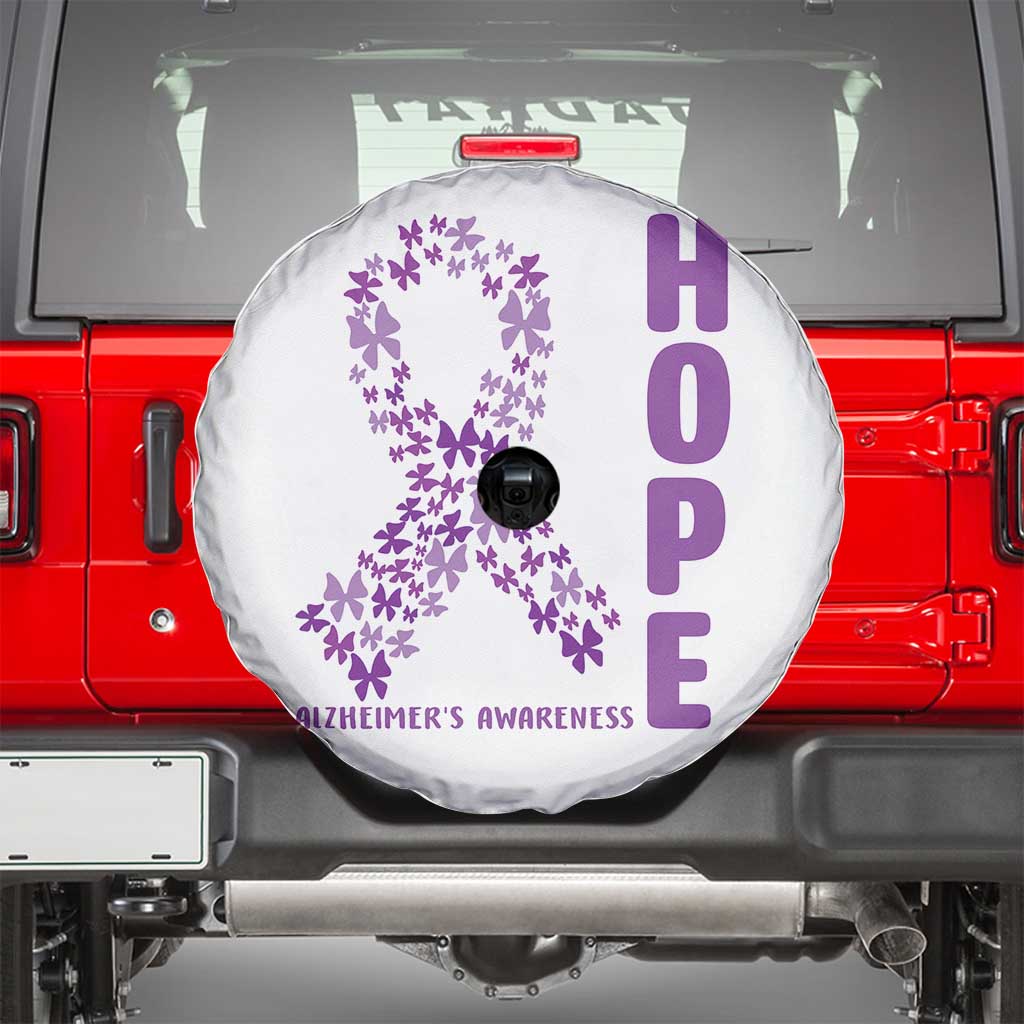 Hope Alzheimer's Awareness Purple Butterfly Ribbon Support Spare Tire Cover