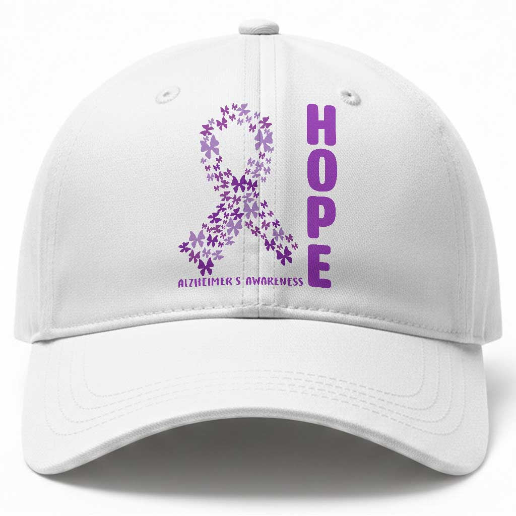 Hope Alzheimer's Awareness Purple Butterfly Ribbon Support Baseball Cap