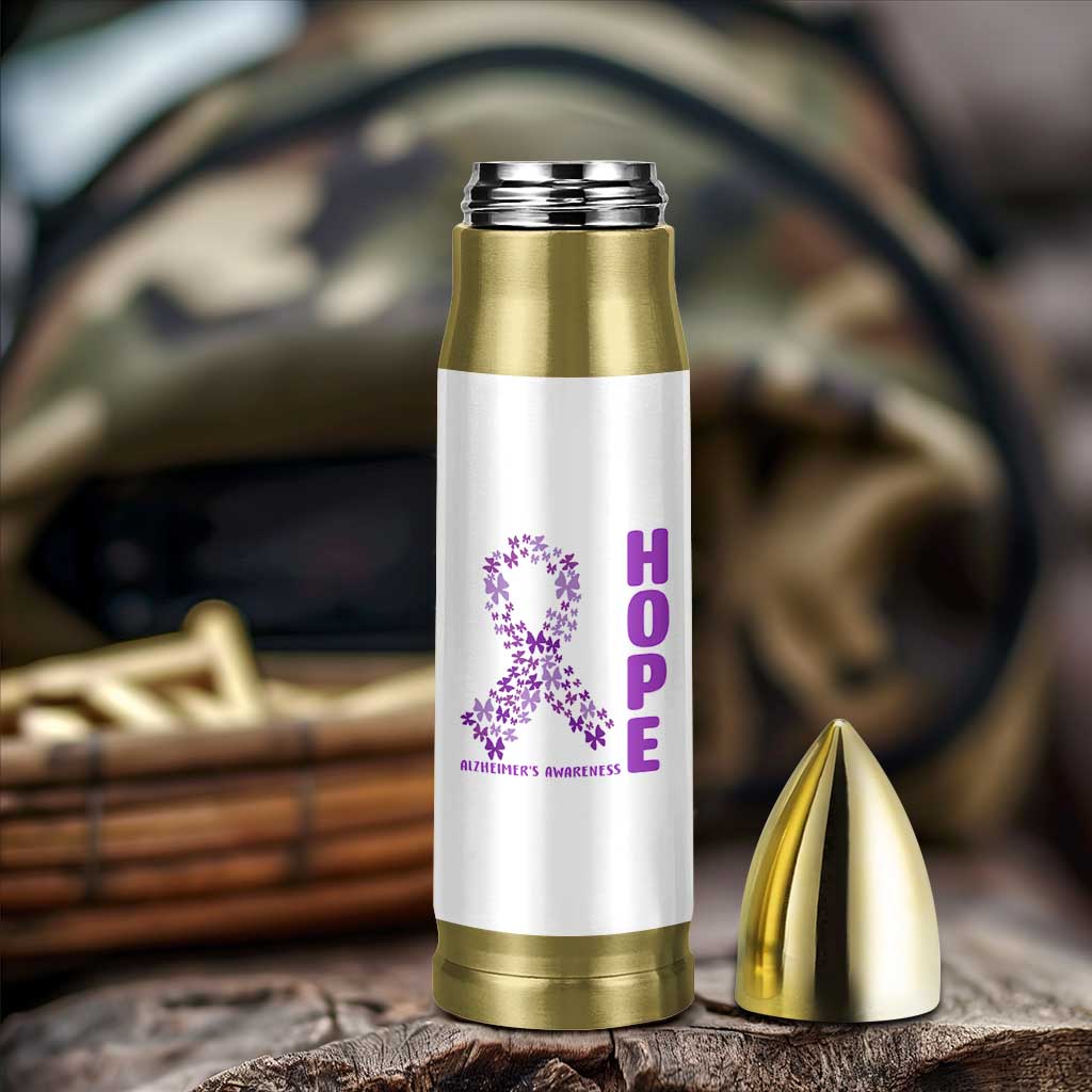 Hope Alzheimer's Awareness Purple Butterfly Ribbon Support Bullet Tumbler