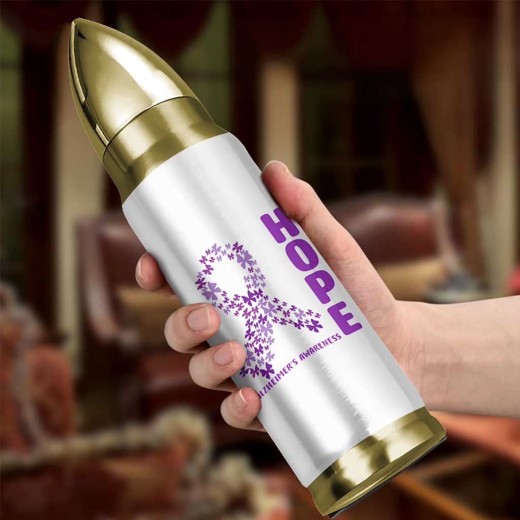 Hope Alzheimer's Awareness Purple Butterfly Ribbon Support Bullet Tumbler