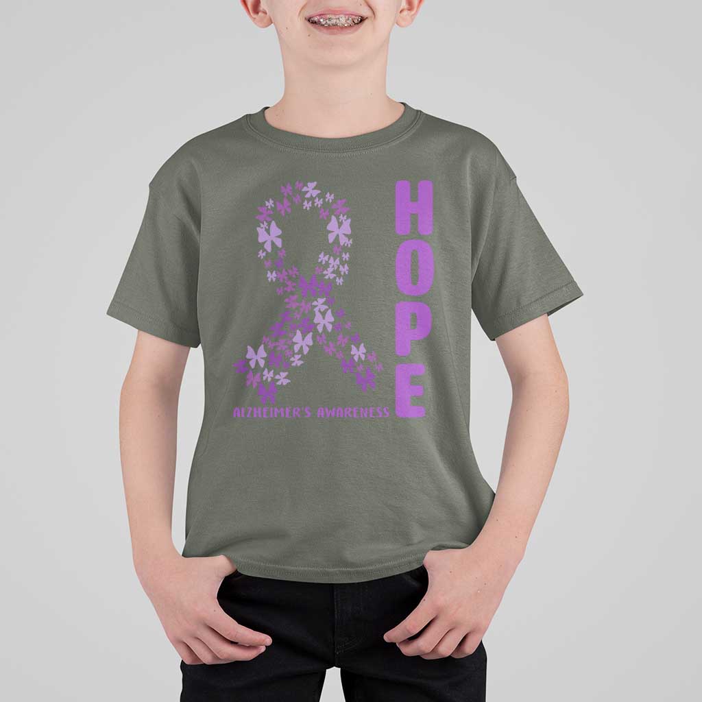 Hope Alzheimer's Awareness Purple Butterfly Ribbon Support T Shirt For Kid