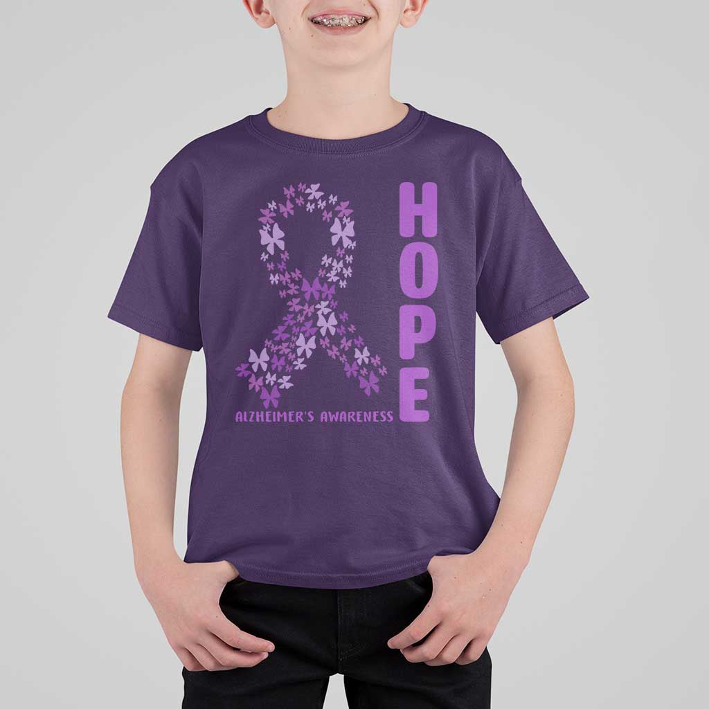 Hope Alzheimer's Awareness Purple Butterfly Ribbon Support T Shirt For Kid