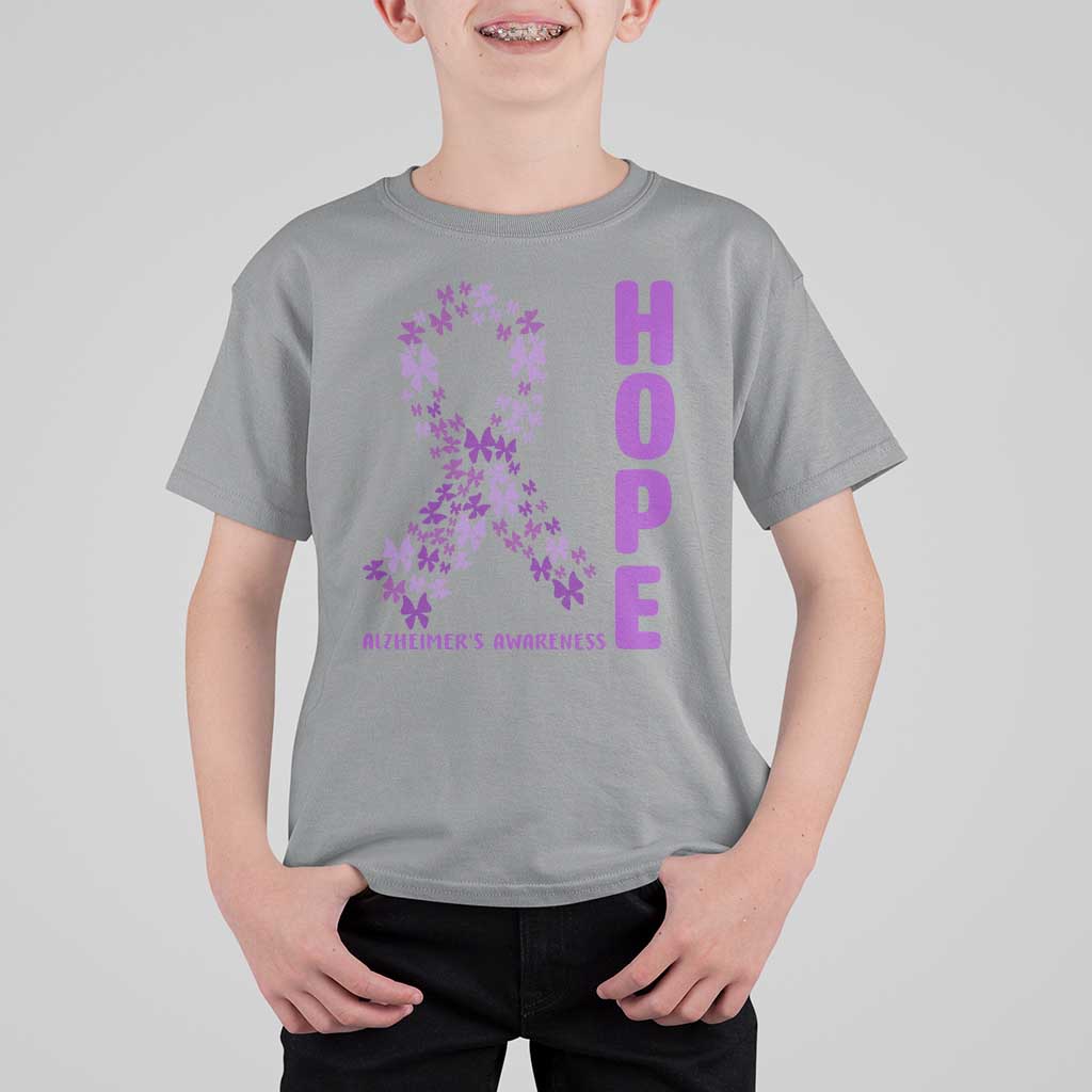Hope Alzheimer's Awareness Purple Butterfly Ribbon Support T Shirt For Kid