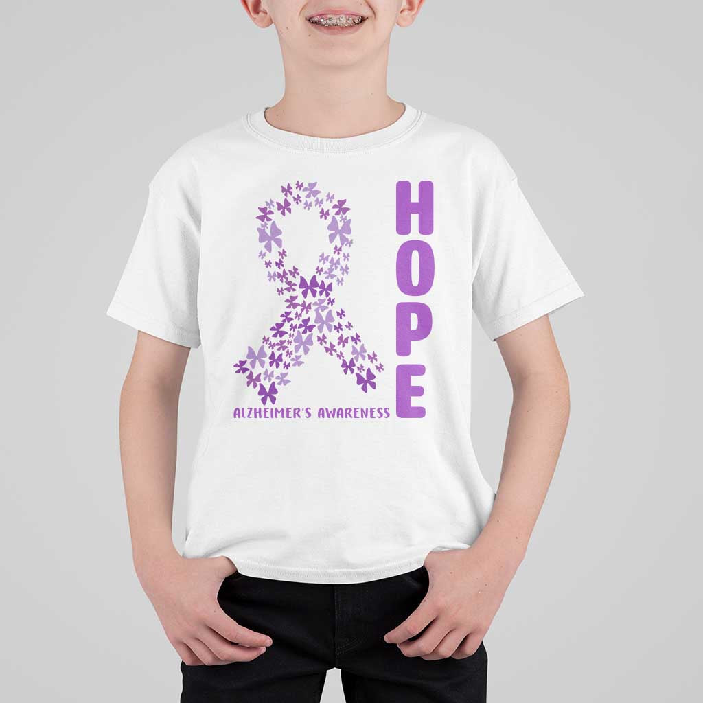 Hope Alzheimer's Awareness Purple Butterfly Ribbon Support T Shirt For Kid