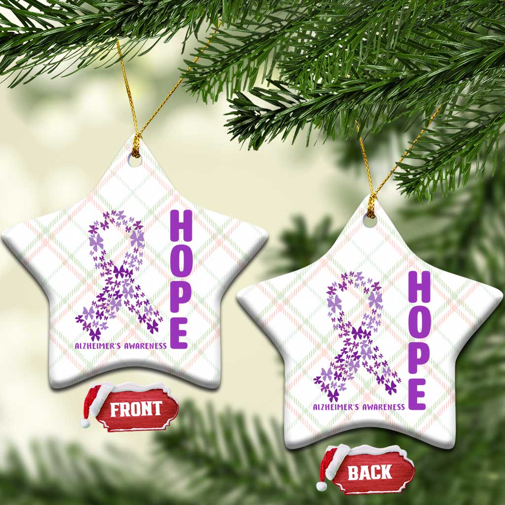 Hope Alzheimer's Awareness Purple Butterfly Ribbon Support Ceramic Ornament
