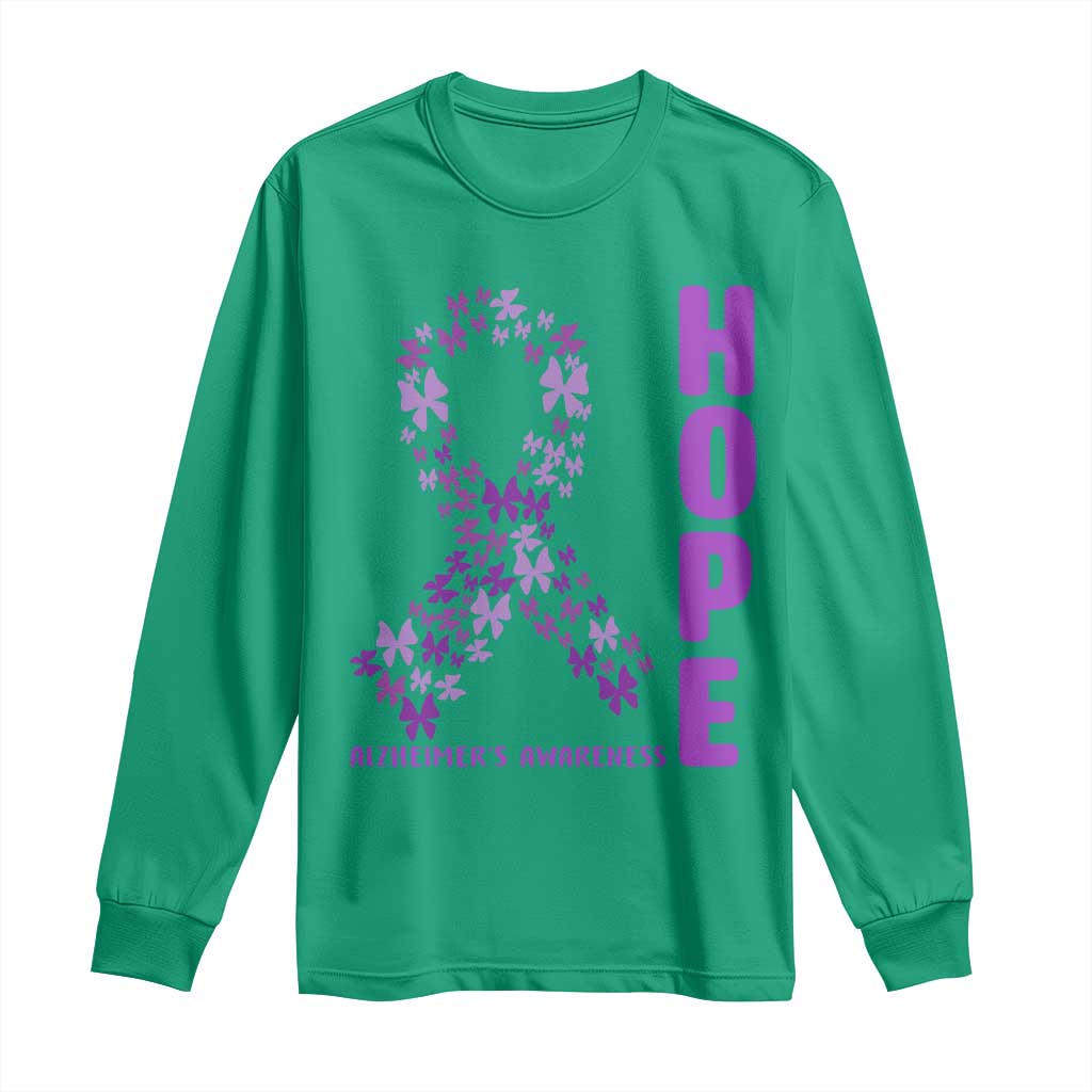 Hope Alzheimer's Awareness Purple Butterfly Ribbon Support Long Sleeve Shirt