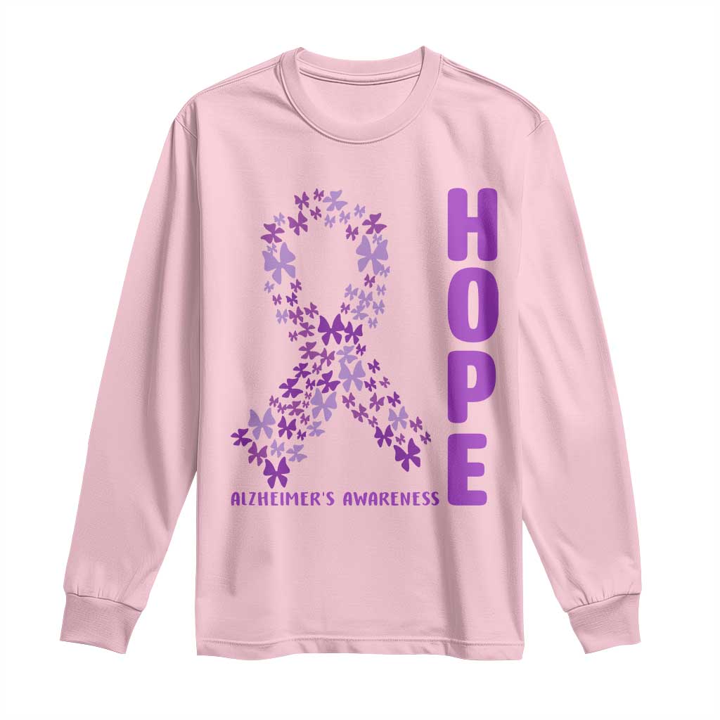 Hope Alzheimer's Awareness Purple Butterfly Ribbon Support Long Sleeve Shirt