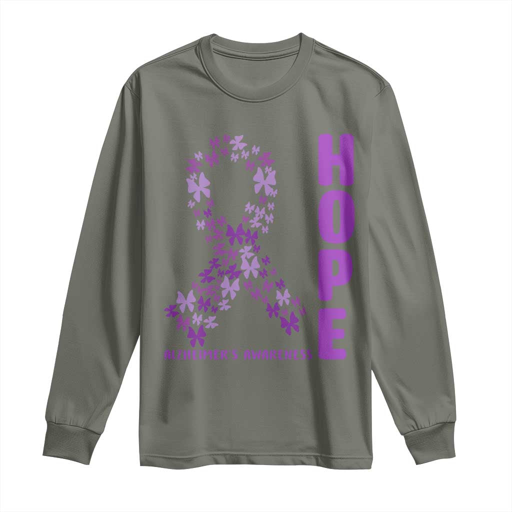 Hope Alzheimer's Awareness Purple Butterfly Ribbon Support Long Sleeve Shirt