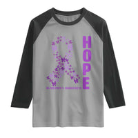 Hope Alzheimer's Awareness Purple Butterfly Ribbon Support Raglan Shirt