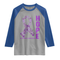 Hope Alzheimer's Awareness Purple Butterfly Ribbon Support Raglan Shirt