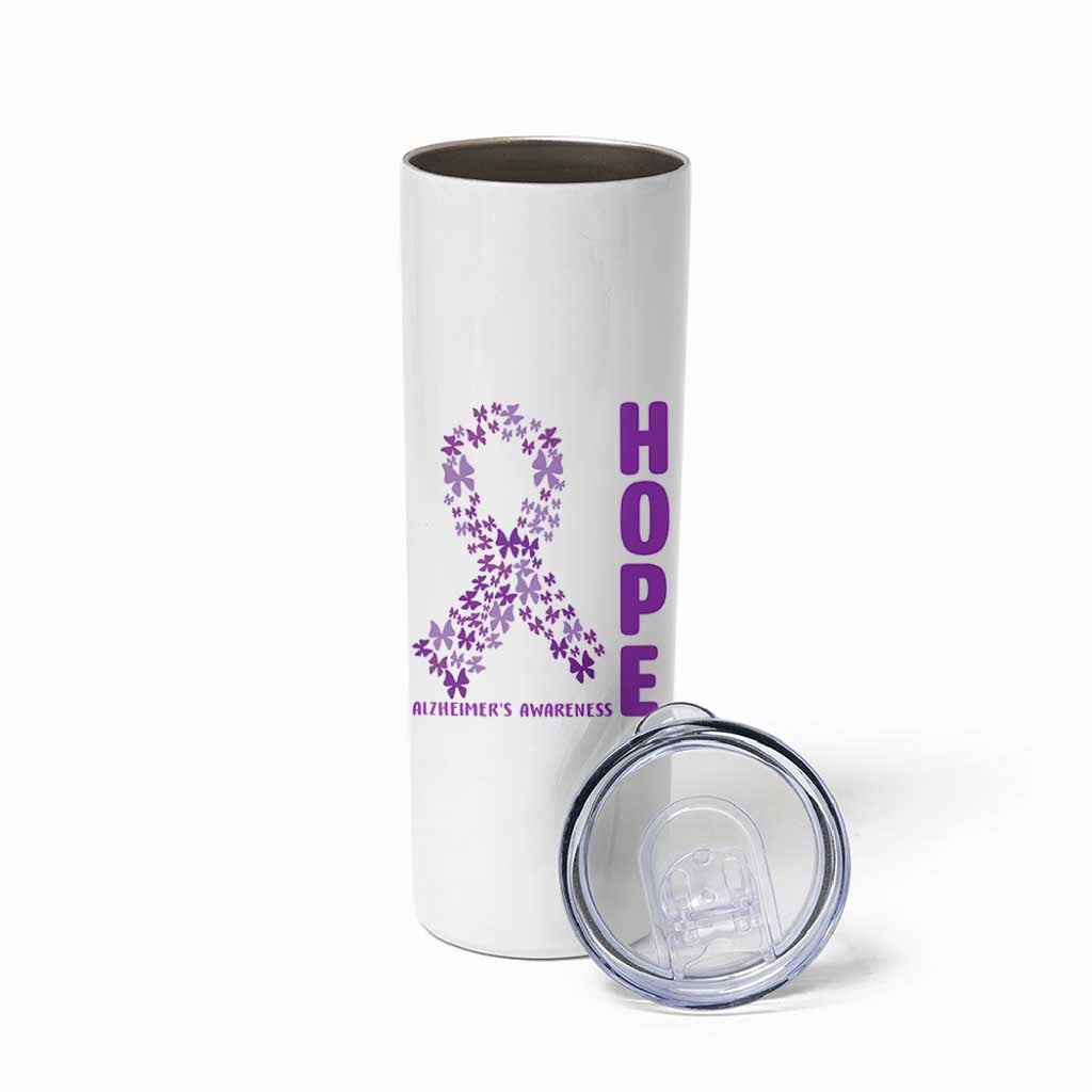 Hope Alzheimer's Awareness Purple Butterfly Ribbon Support Skinny Tumbler