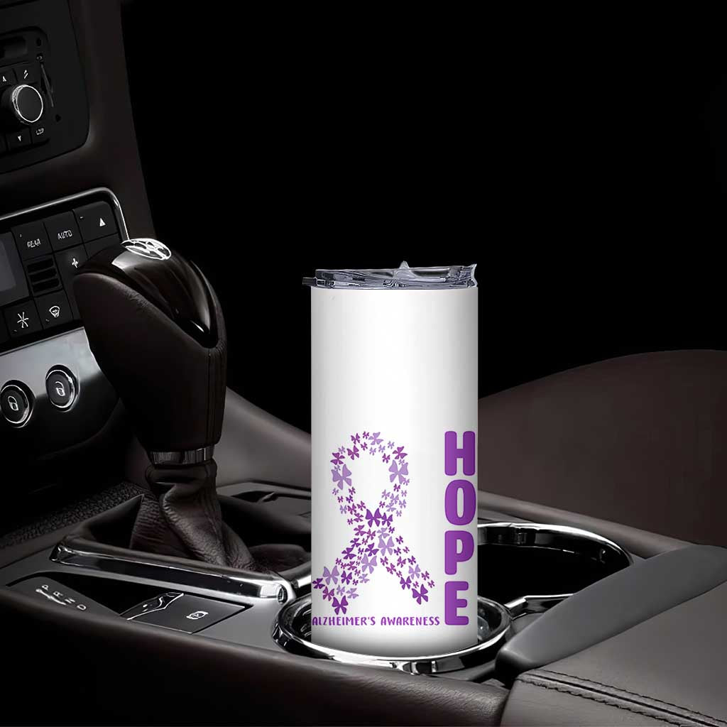 Hope Alzheimer's Awareness Purple Butterfly Ribbon Support Skinny Tumbler
