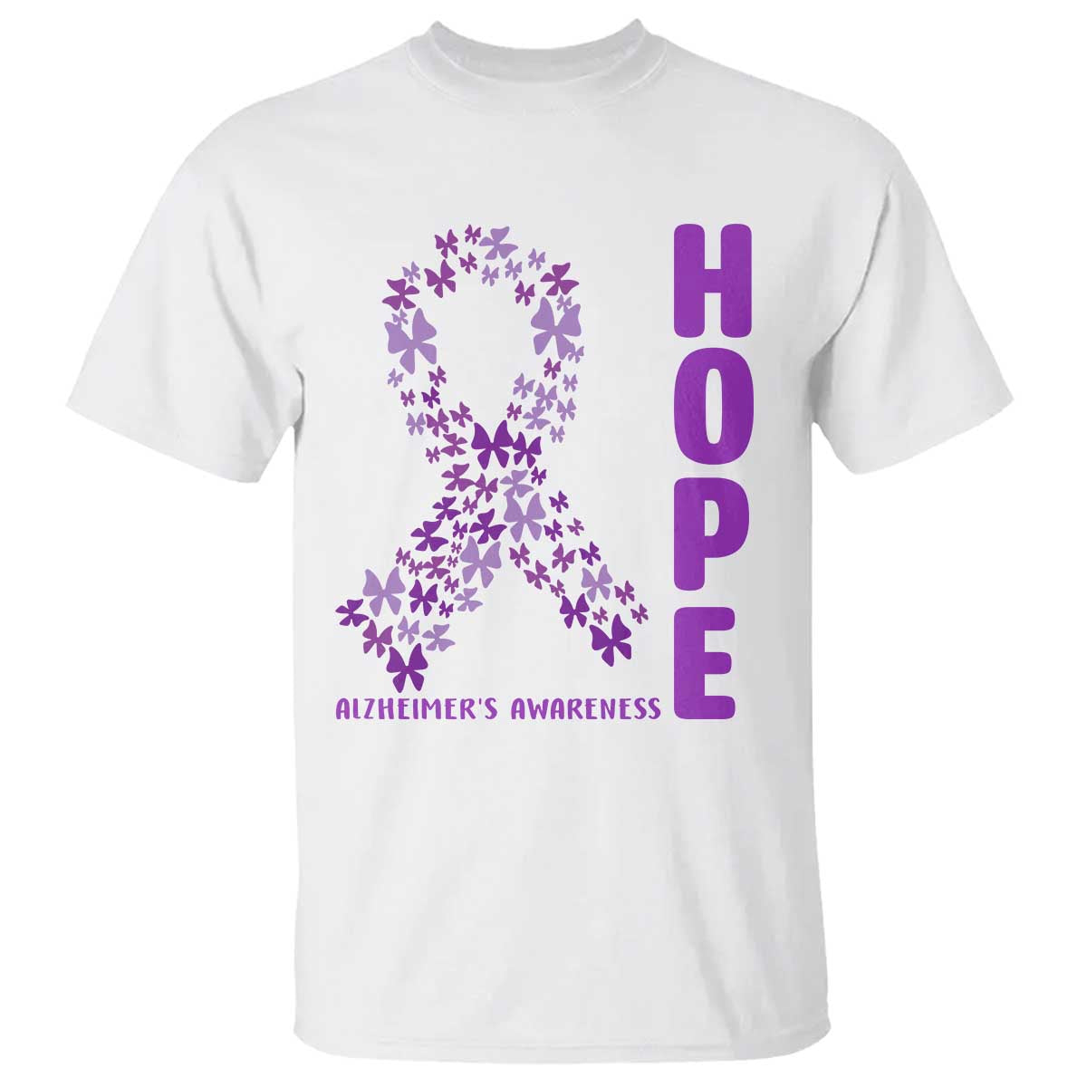 Hope Alzheimer's Awareness Purple Butterfly Ribbon Support T Shirt