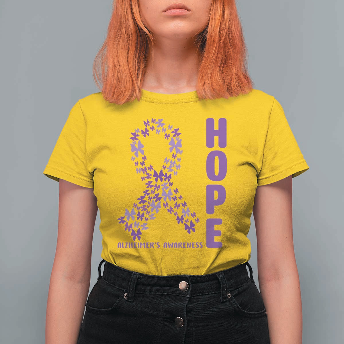 Hope Alzheimer's Awareness Purple Butterfly Ribbon Support T Shirt For Women
