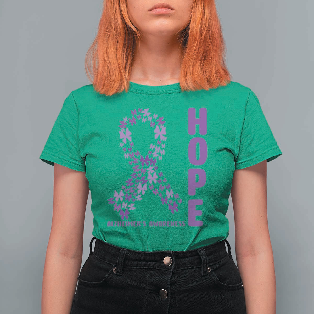 Hope Alzheimer's Awareness Purple Butterfly Ribbon Support T Shirt For Women