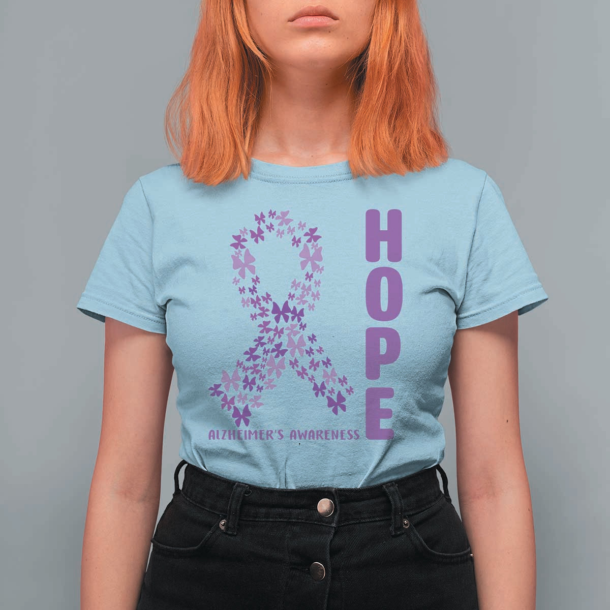Hope Alzheimer's Awareness Purple Butterfly Ribbon Support T Shirt For Women
