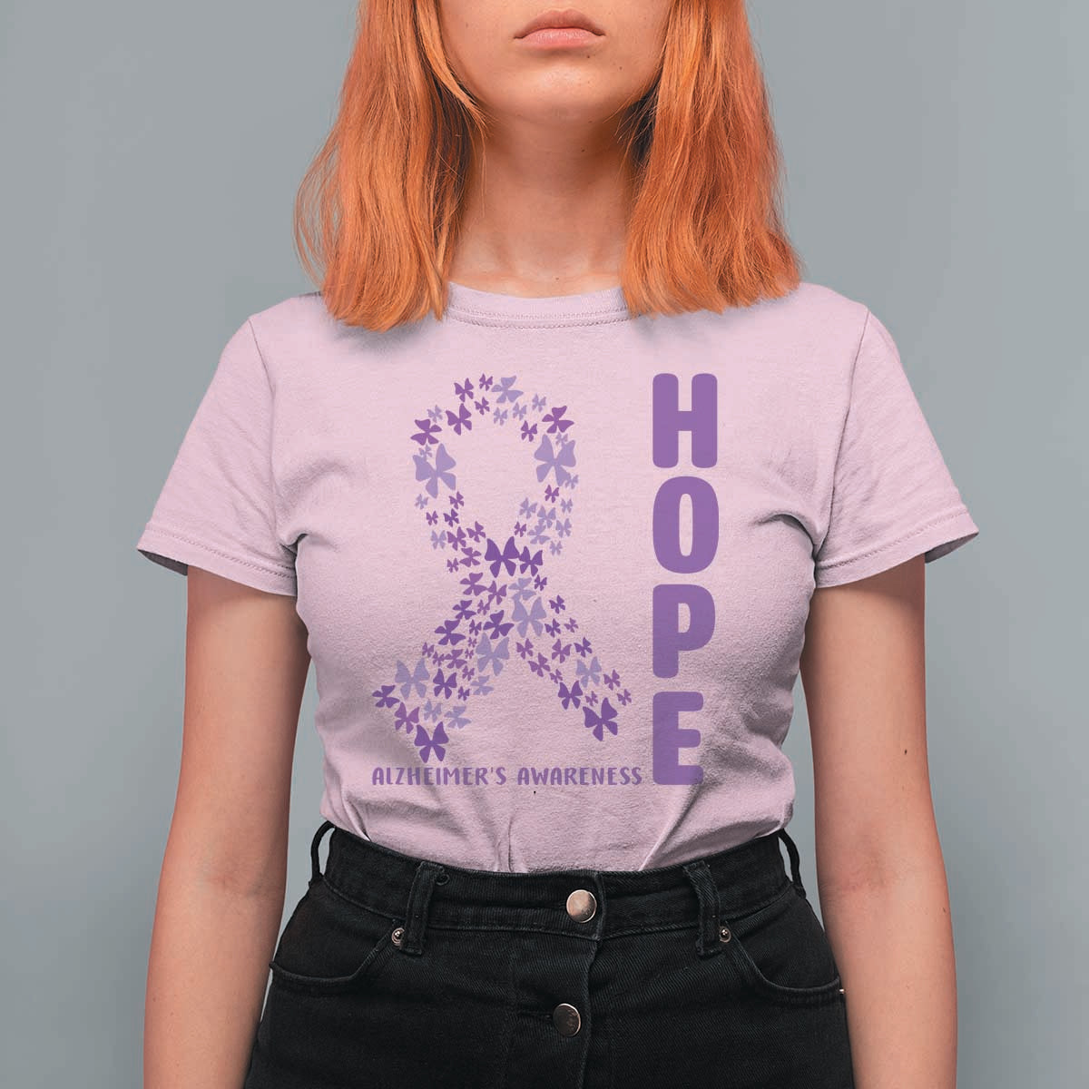 Hope Alzheimer's Awareness Purple Butterfly Ribbon Support T Shirt For Women