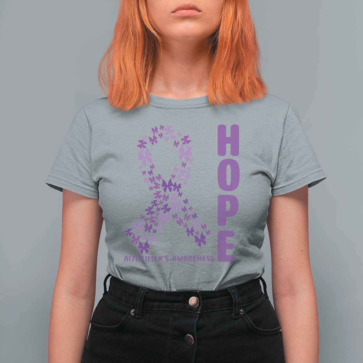 Hope Alzheimer's Awareness Purple Butterfly Ribbon Support T Shirt For Women